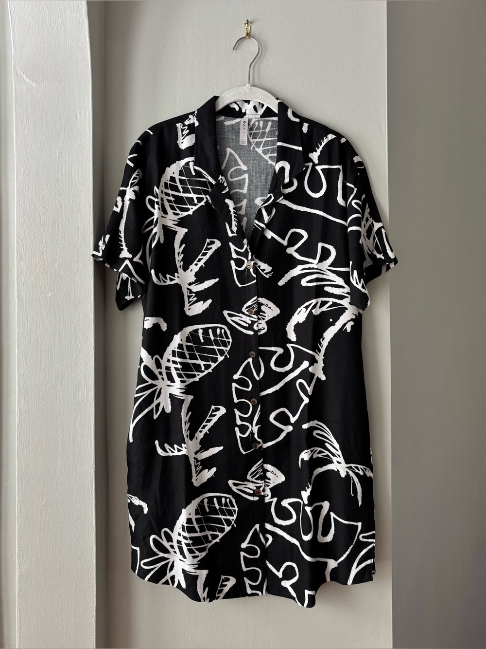 Scribble Palm Shirt Dress, S